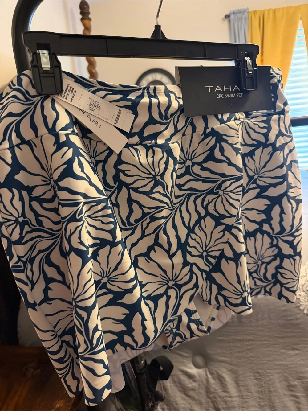 Swimsuit Tahari Teal and White Floral Crop Top and Skirt Set